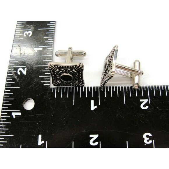 Cufflinks Square Black Onyx Unique Design Tux Shirt Dress Suit Vintage - Picture 6 of 9